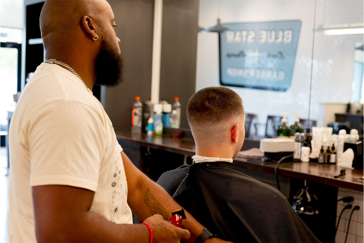 Rear view of a client’s close fade haircut